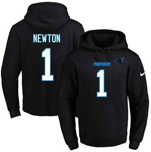 Nike Panthers #1 Cam Newton Black Name & Number Pullover NFL Hoodie - Click Image to Close